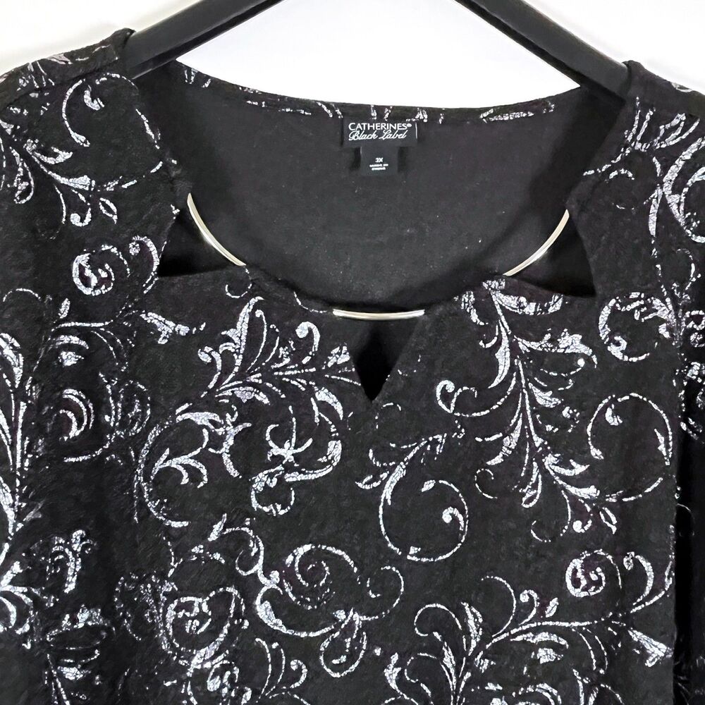 Catherines Black Label Tunic‎ Top Textured Metallic Necklace 4X Holiday Event